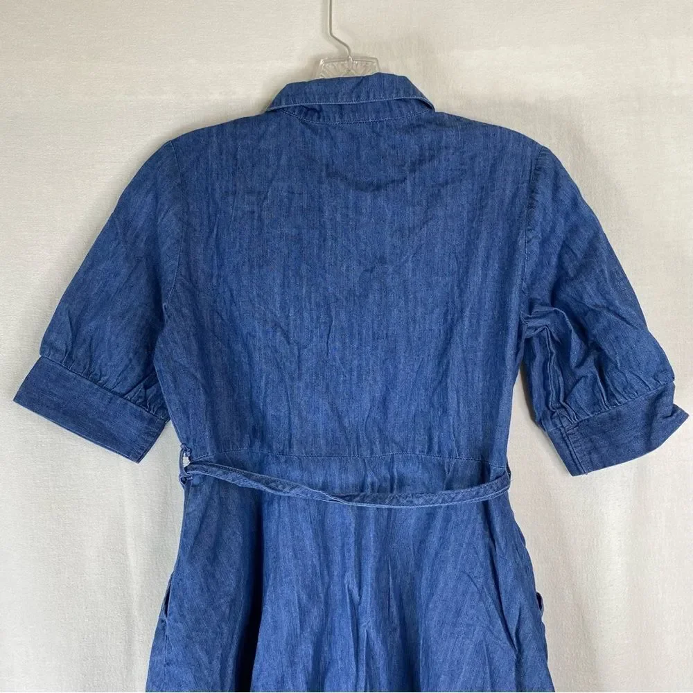 5/$25 Wonder Nation Blue Denim Button Down Casual Short Sleeve Dress Pockets XL